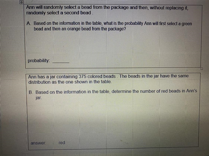 Can someone please help me with these probability questions? Image attached. Beads-example-1