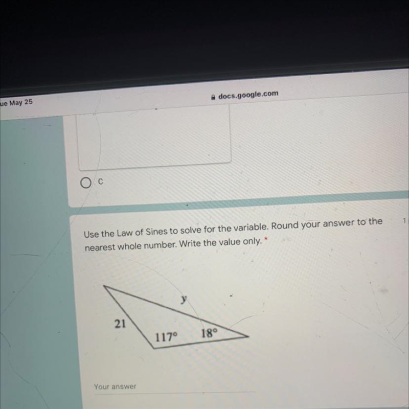 Use the Law of Sines to solve for the variable. Round your answer to the nearest whole-example-1