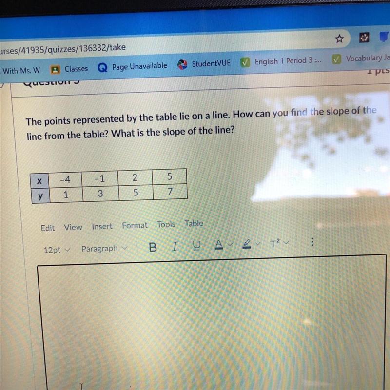 The points represented by the table lie on a line. How can you find the slope of the-example-1