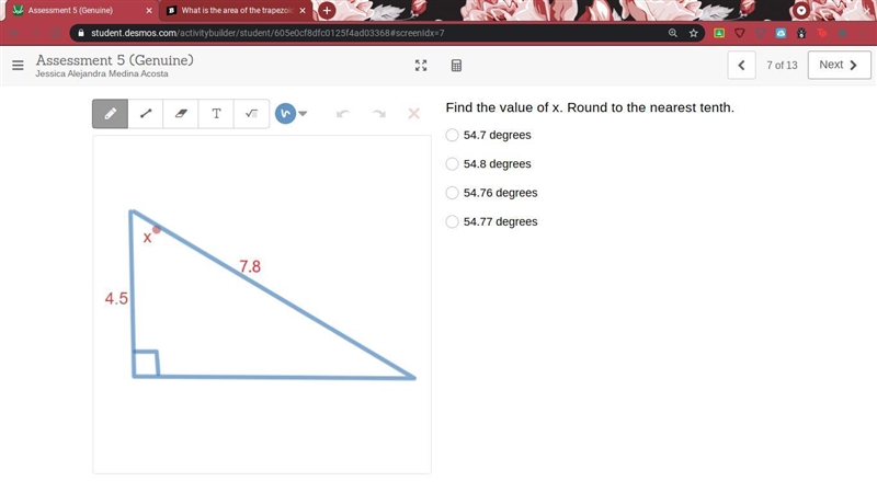 Find the value of x. Round to the nearest tenth-example-1