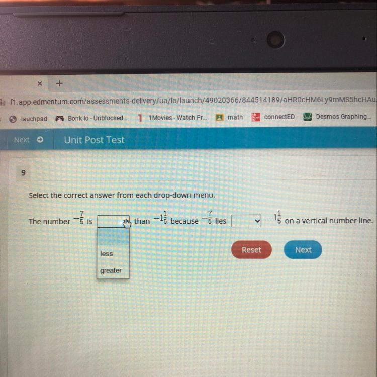 Select the correct answer from each drop-down menu. The number 5 is BIS May than -1; because-example-1