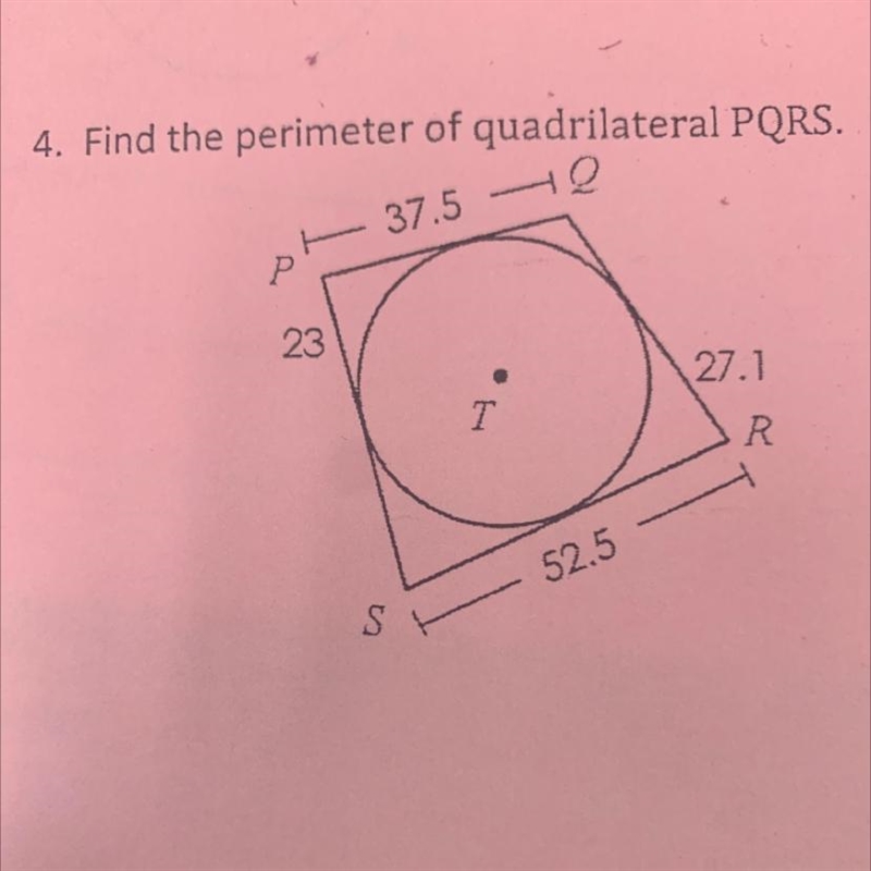 4. Find the perimeter of quadrilateral PQRS-example-1