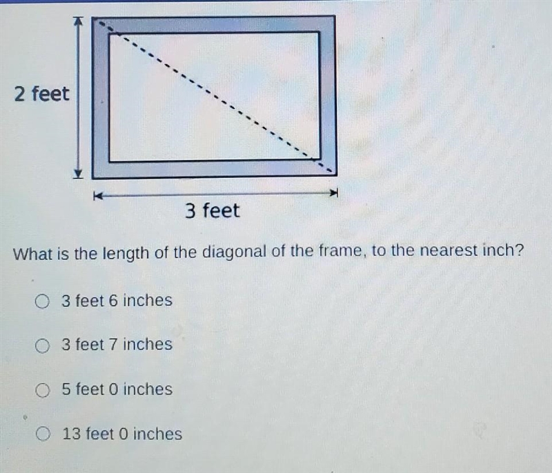 A rectangular picture frame has dimensions of 2 feet by 3 feet.​-example-1