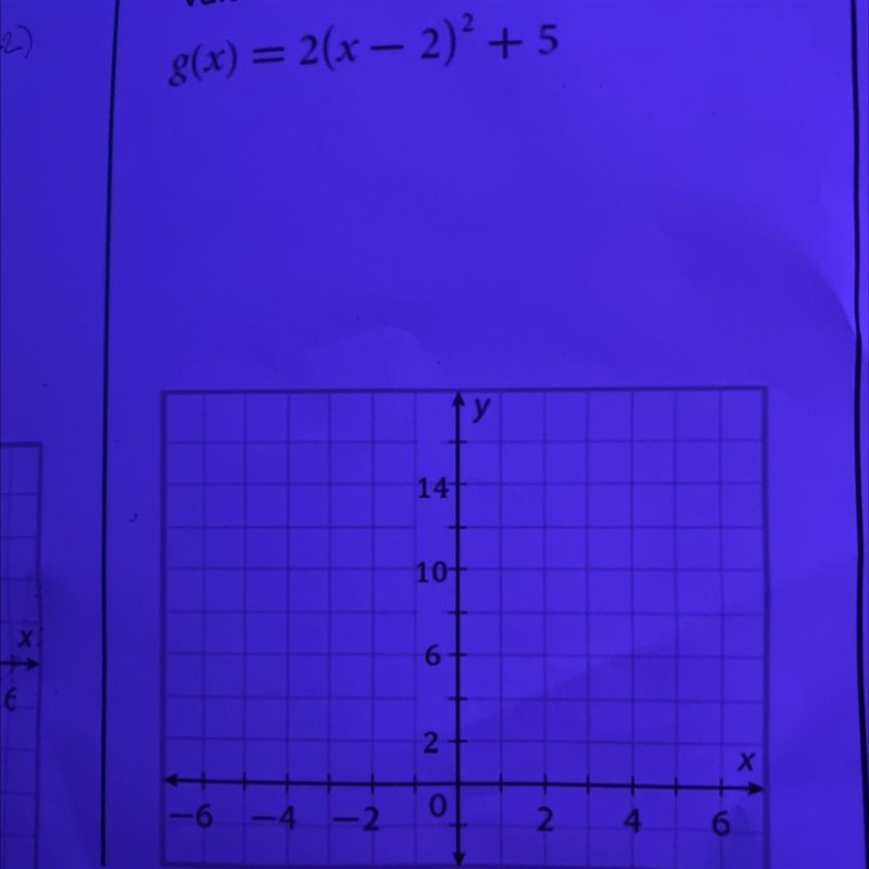 Use vertex (h, k) and a table of values g(x) = 2 * (x - 2) ^ 2 + 5-example-1