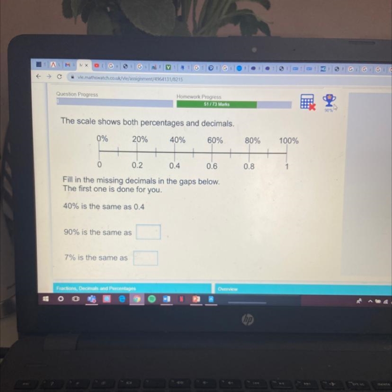 The scale shows both percentages and decimals. 0% 20% 40% 60% 80% 100% 0 0.2 0.4 0.6 0.8 Fill-example-1