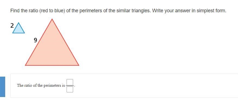 Find the ratio (red to blue) of the perimeters of the similar triangles. Write your-example-1