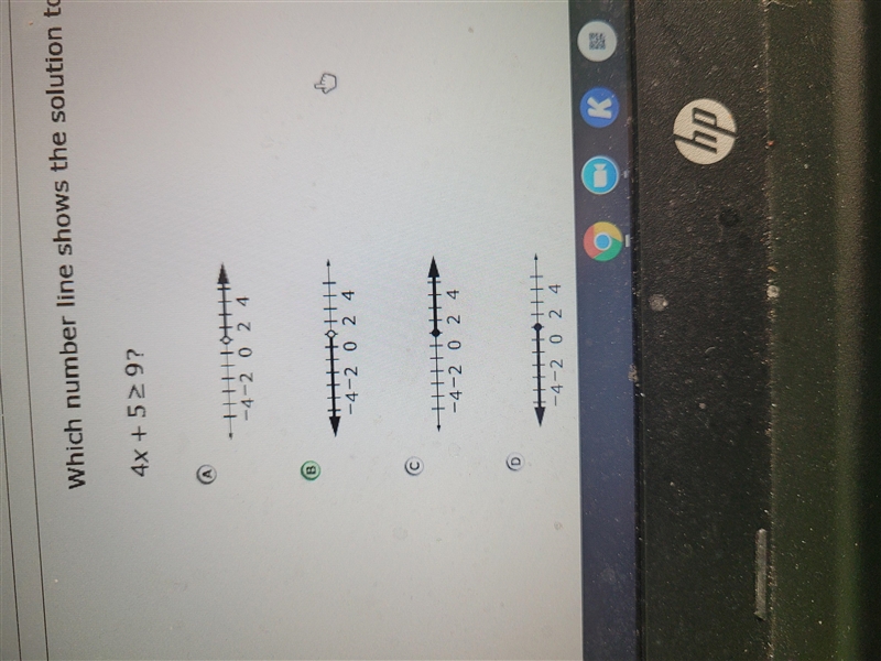 Which number line shows the solution to the inequality 4x + 5 >9?-example-1