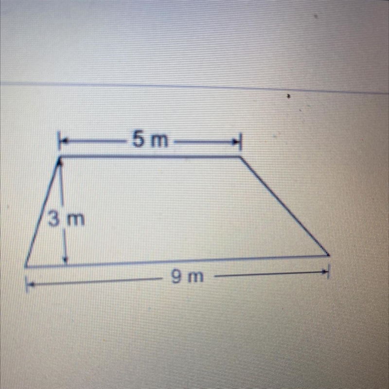 A trapezoid is shown What is the area of the trapezoid? A) 21 m2 ing B) 27 m2 O 34 m-example-1