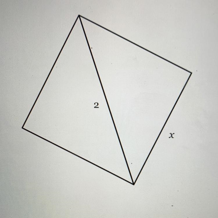 The figure below is a square. Find the length of side x in simplest radical form with-example-1