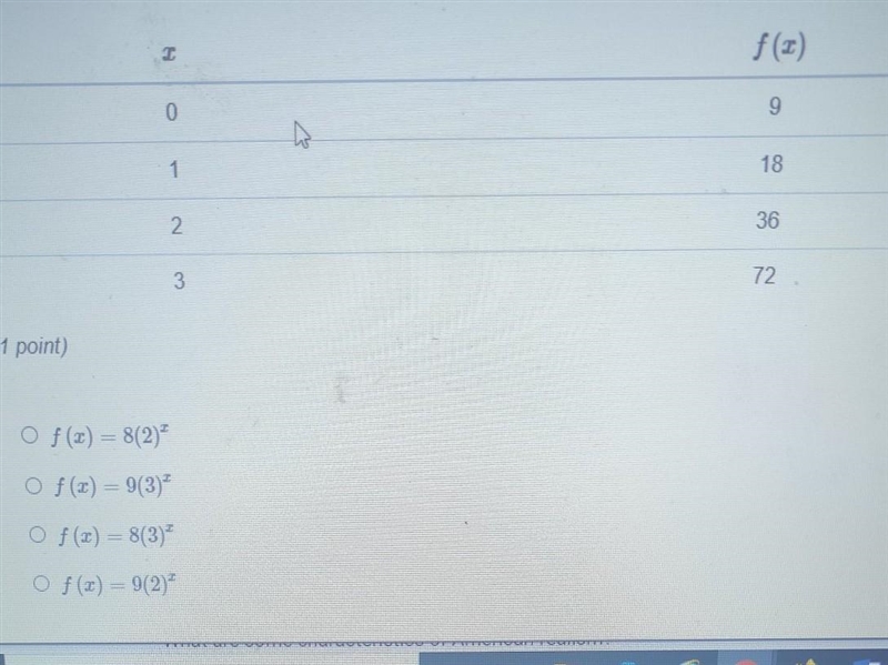 A table of values for the exponential function f (x) is shown what is the exponential-example-1