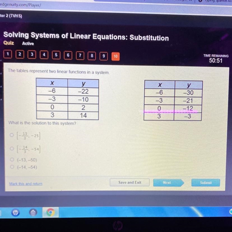 The tables represent two linear functions in a system. which is the solution to this-example-1