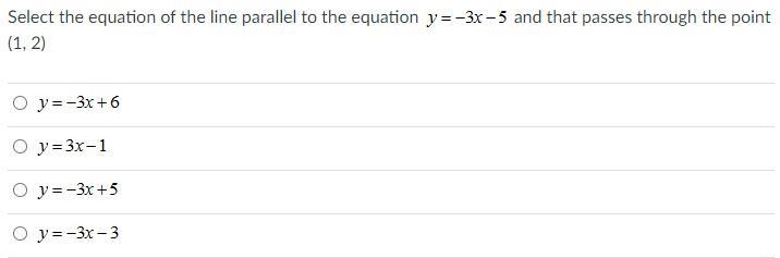 Select the equation of the line parallel to the equation y=-3x-5 and that passes through-example-1