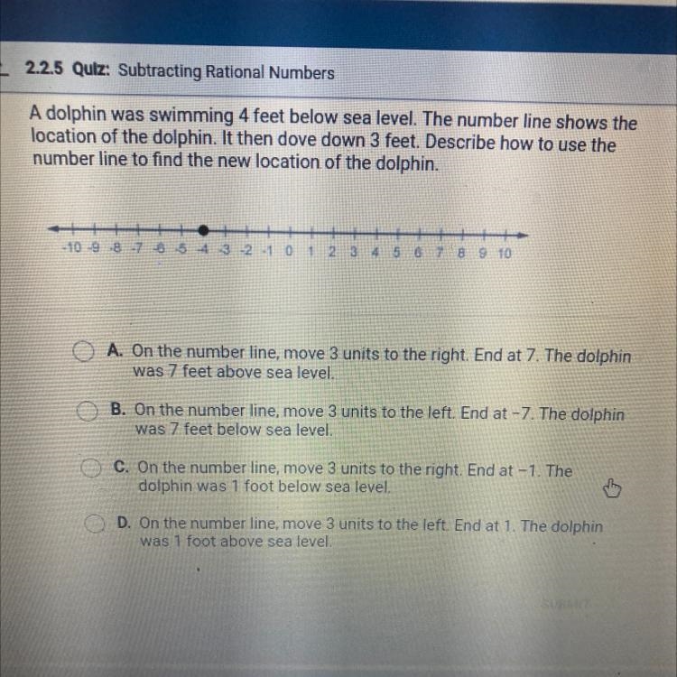 A dolphin was swimming 4 feet below sea level. The number line shows the location-example-1