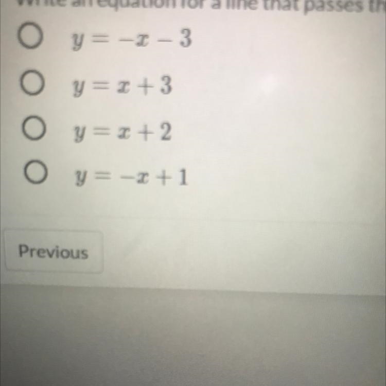 Write an equation for a line that passes through the points (4, -3) and (-1,2). can-example-1