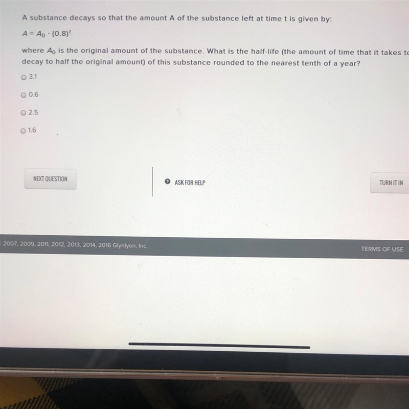 Please Help 50 points!! A substance decays so that the amount A of the substance left-example-1