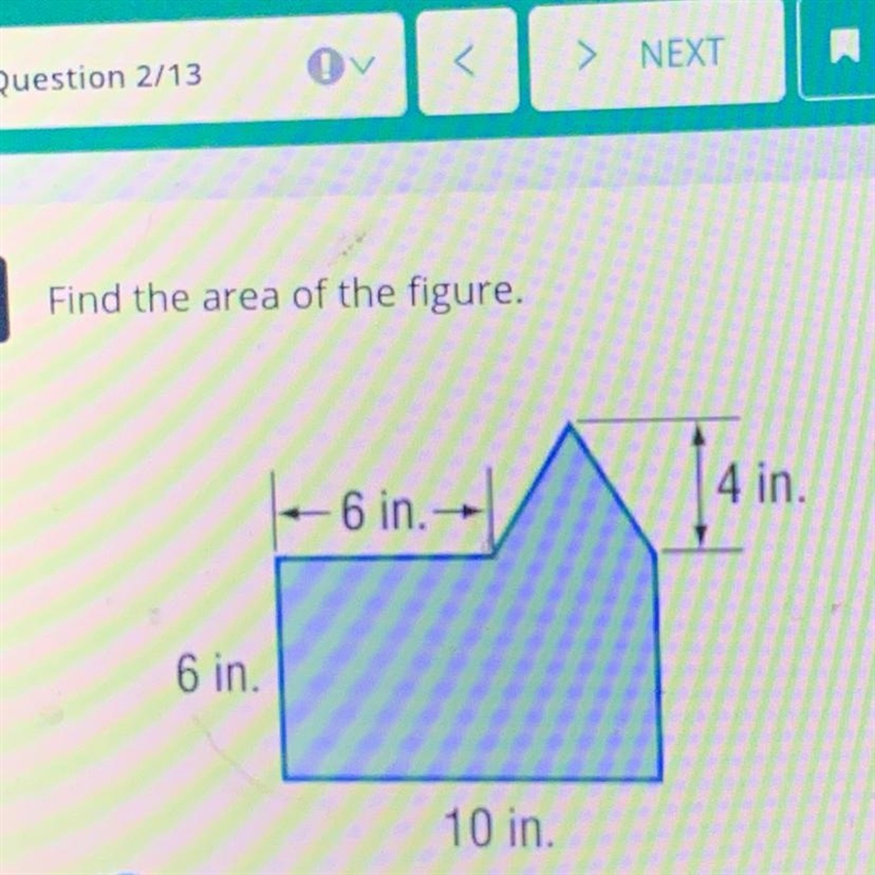 Find the area of the figure. 4 in. -6 in. 6 in. 10 in.-example-1