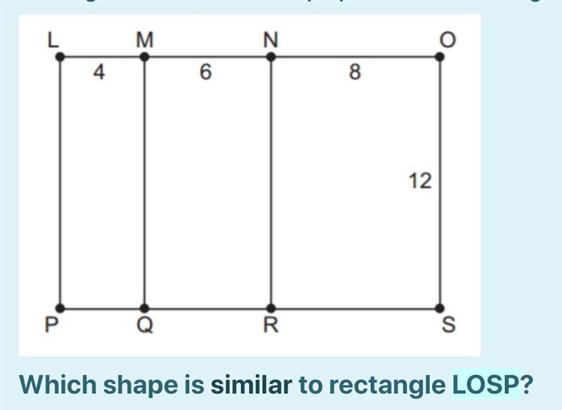 Rectangle LOSP is shown below. The lengths, in units, of some of the line segments-example-1