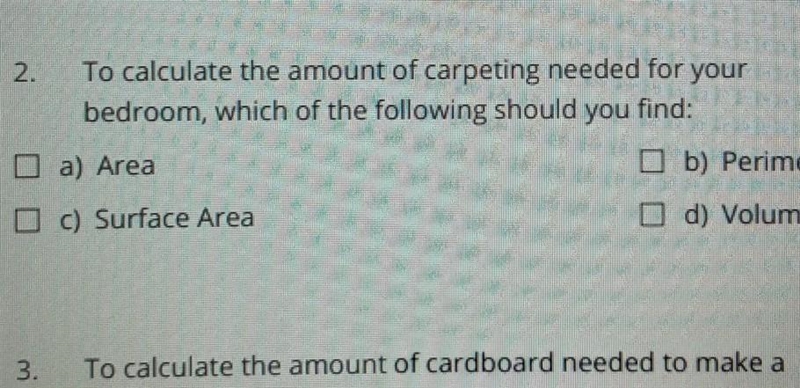 Really need this B is perimeter D is volume if you couldn't see it.​-example-1