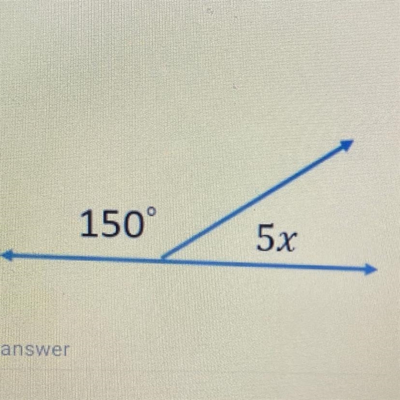 Solve for x. 150 degrees and 5x-example-1