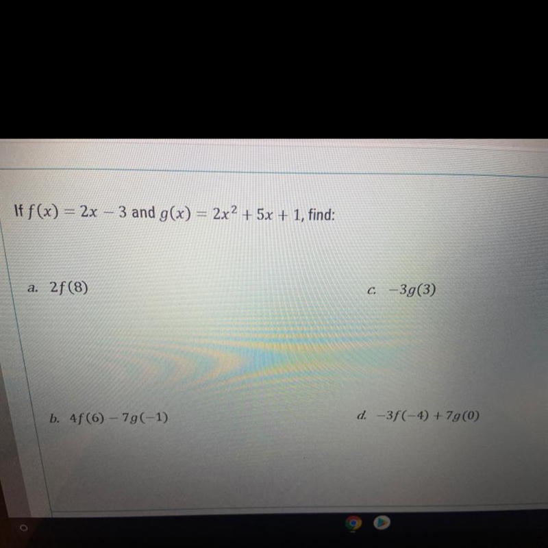 HELP WITH B, C, & D PLS: g(x) = 2x2 + 5x + 1, find: -3g(3)-example-1