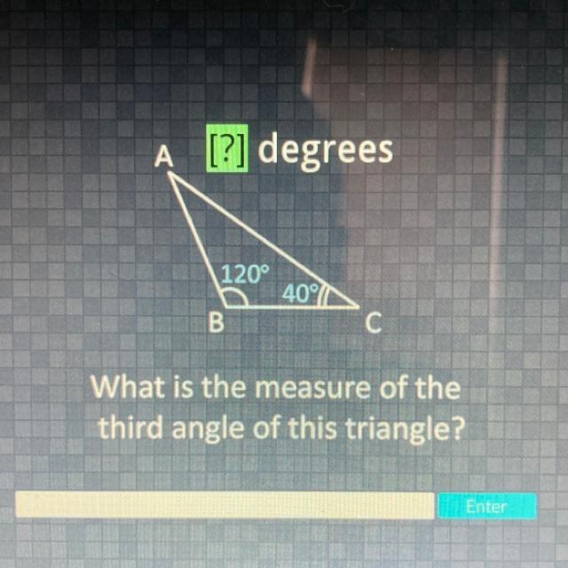 What is the measure of the third angle of this triangle? Please explain how to solve-example-1