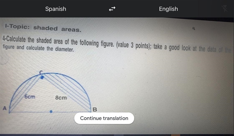 The shaded area and the diameter-example-1