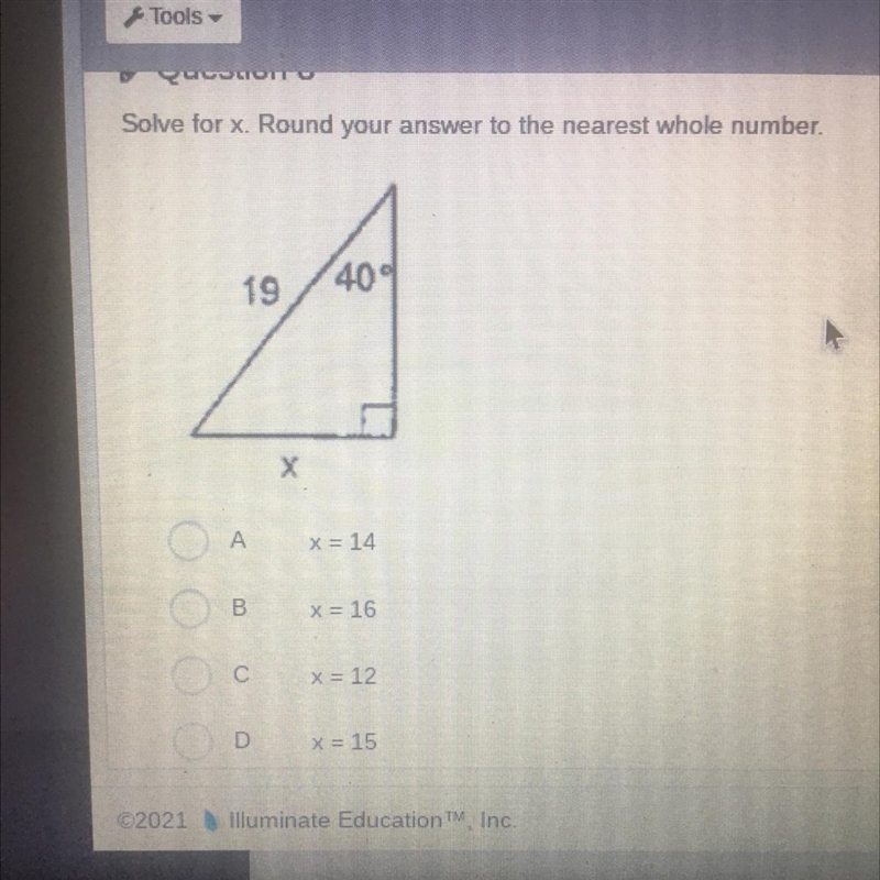 Solve for x. Round your answer to the nearest whole number.-example-1