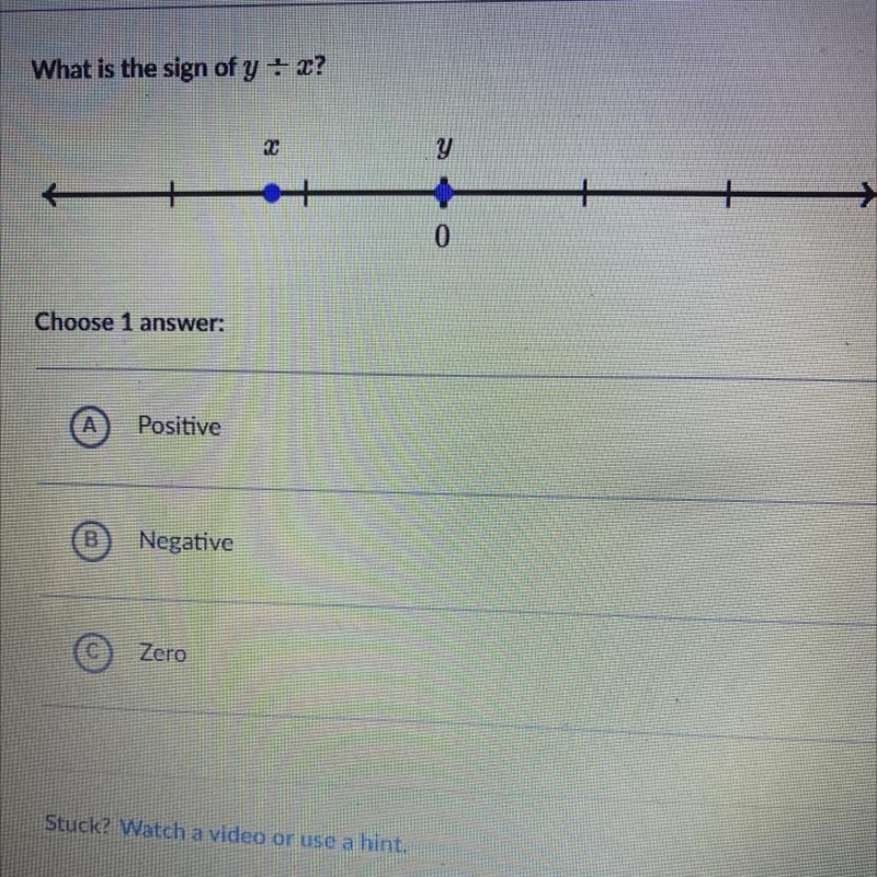 What’s the sign of y divided by x help pls-example-1