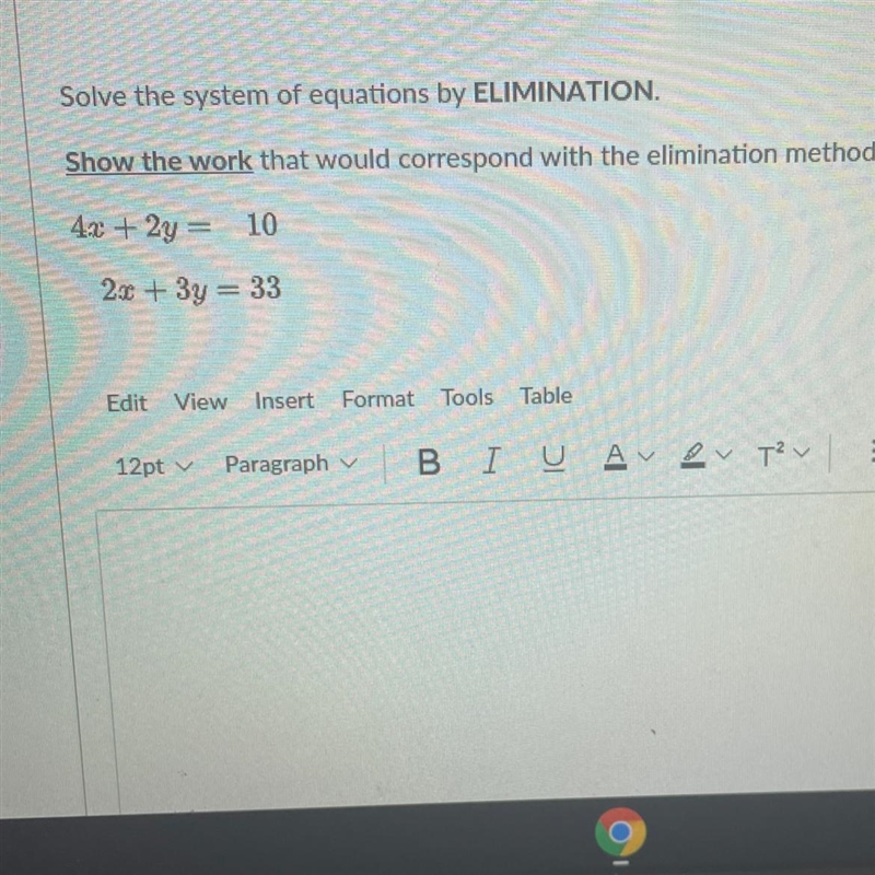 Solve the system of equations by ELIMINATION. Show the work that would correspond-example-1