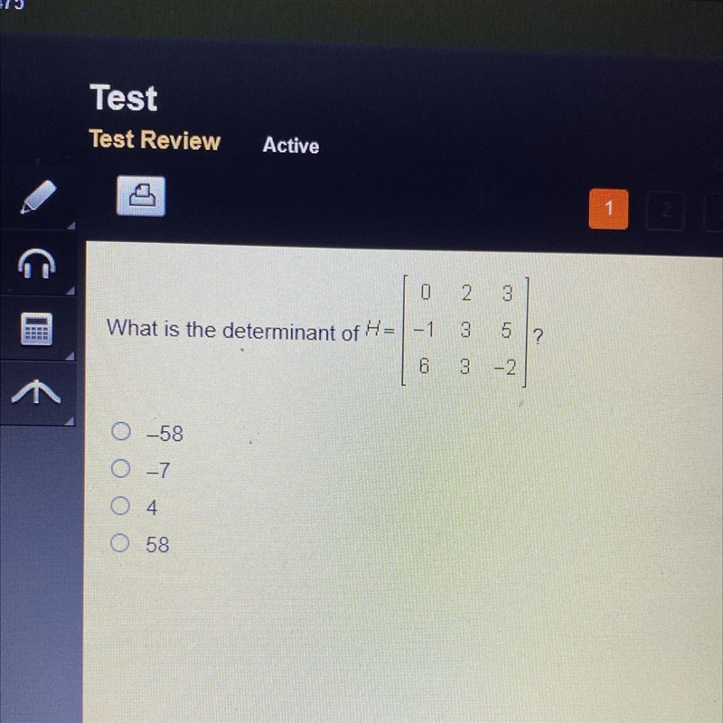 What is the determinant of H=-example-1