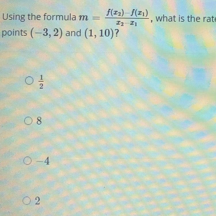 Using the formula m= f(x2) - f(x1)/x2 - x1, what is the rate of change for the linear-example-1