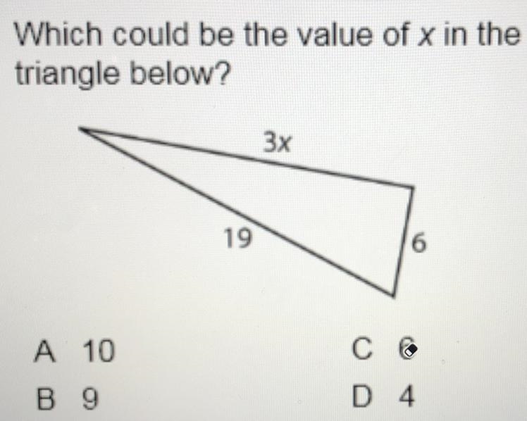 Which could be the value of x in the triangle below?-example-1