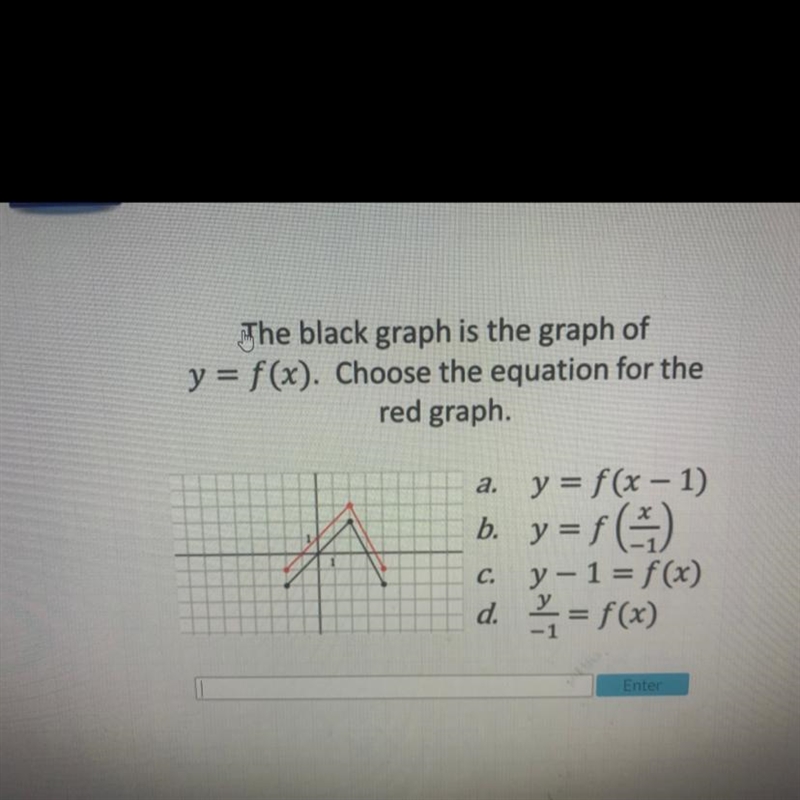 The black graph is the graph of y=f(x). Choose the equation for the red graph.-example-1