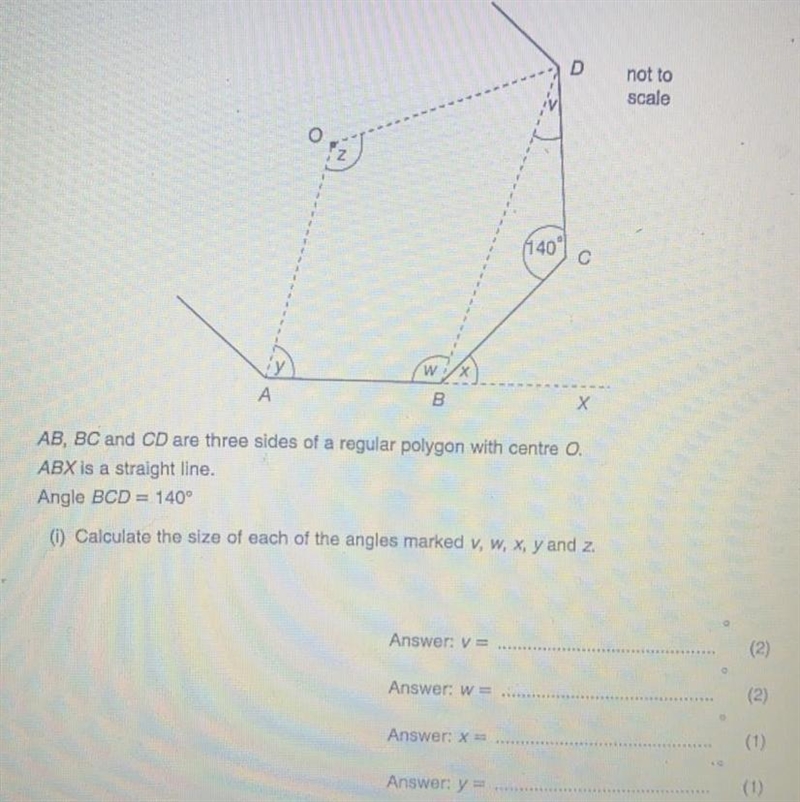 AB, BC and CD are three sides of a regular polygon with centre o. ABX is a straight-example-1