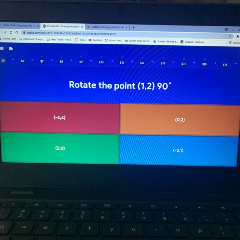 Rotate the point (1,2) 90° (-4,4) (0,2) (2,0) (-2,1)-example-1