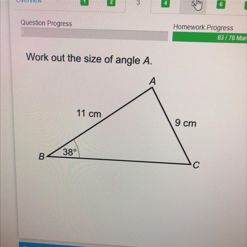 Work out the size of angle A-example-1