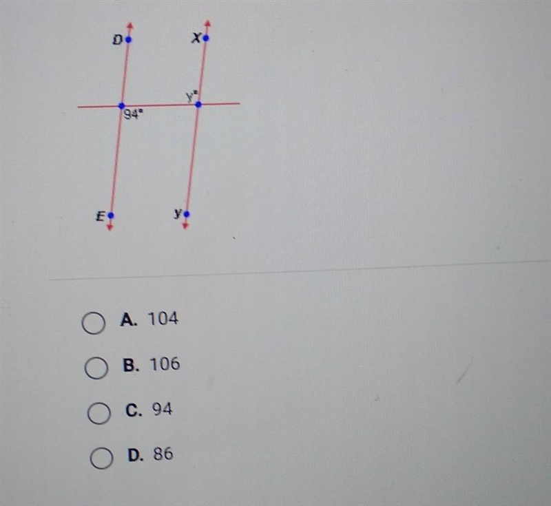 In the diagram below, de is parallel to xy. what is the value of y​-example-1