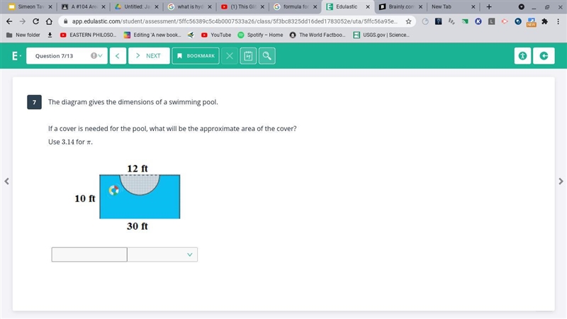 The diagram gives the dimensions of a swimming pool, what will be the approximate-example-1