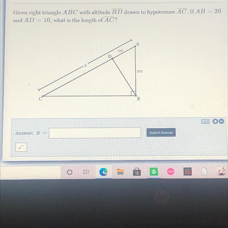 PLEASE HELP!!!! Given right triangle ABC with altitude BD drawn to hypotenuse AC. If-example-1