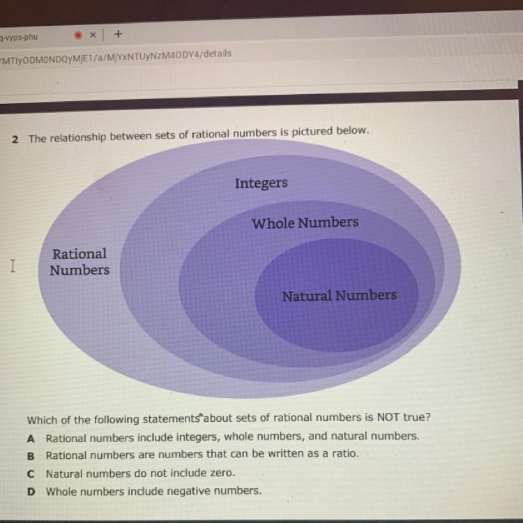 Integers Whole Numbers I Rational Numbers Natural Numbers Which of the following statements-example-1