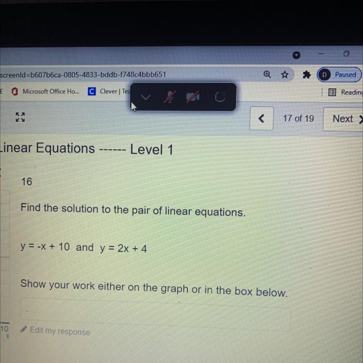 Y = -x + 10 and y = 2x + 4-example-1