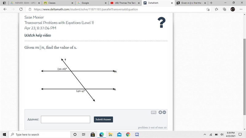 Given m∥n, find the value of x.-example-1