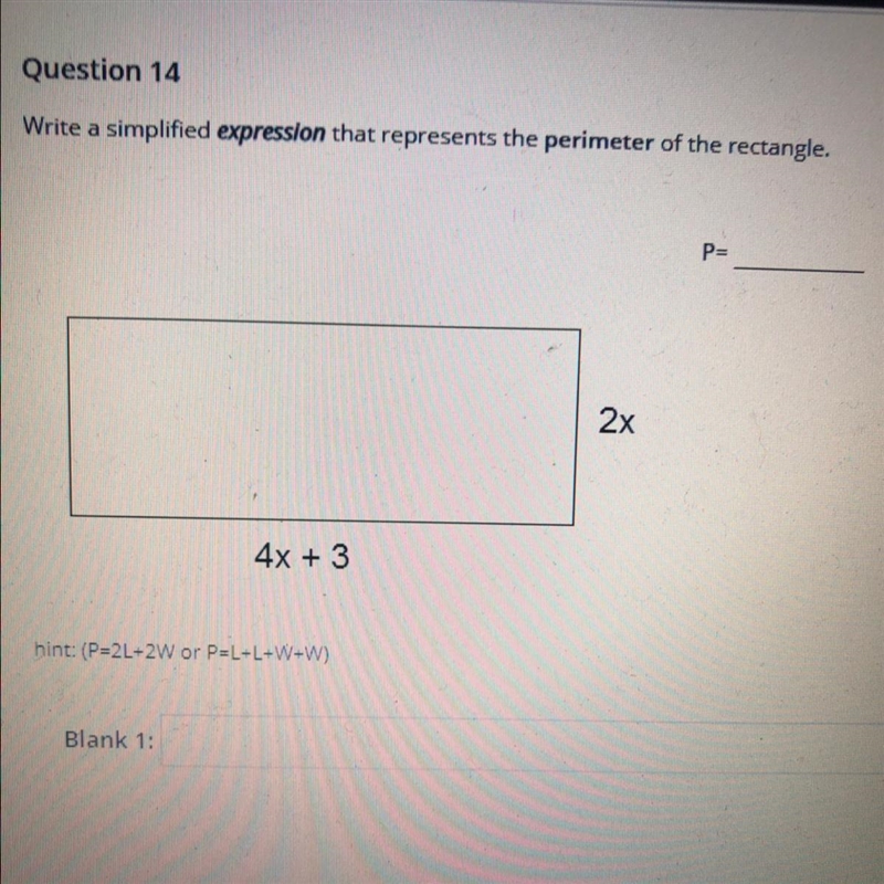 PLEASE HELP Write a simplified expression that represents the perimeter of the rectangle-example-1