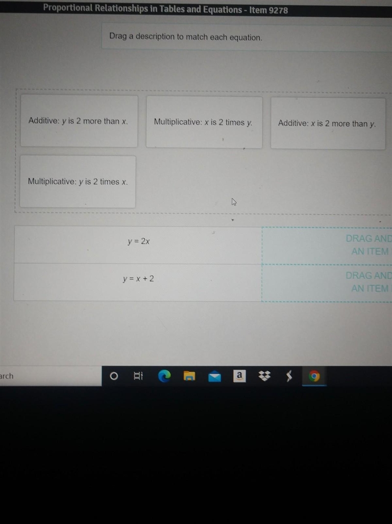 Asap here is 30 points Drag a description to match each equation. Additive: y is 2 more-example-1