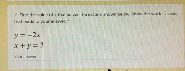 Find the value of x that solves the system shown below. show the work that leads to-example-1