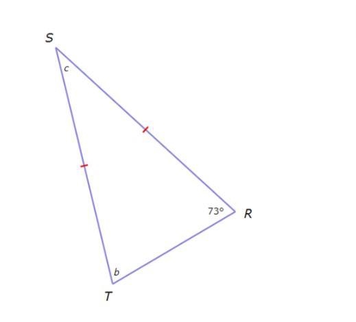 What is the value of b and the value of c? Picture of triangle down below. b= c=-example-1