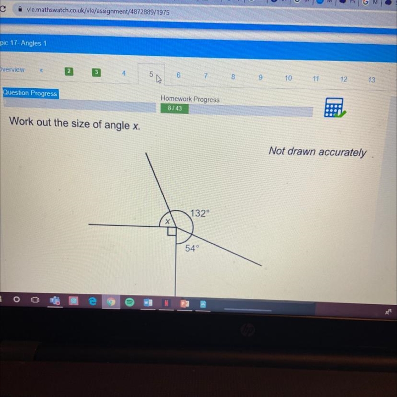 Work out the size of angle x. Not drawn accurately 132° X Х 54°-example-1