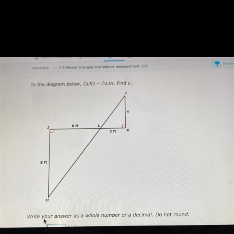 Find u in the diagram and write the answer as whole number or a decimal . Do not round-example-1