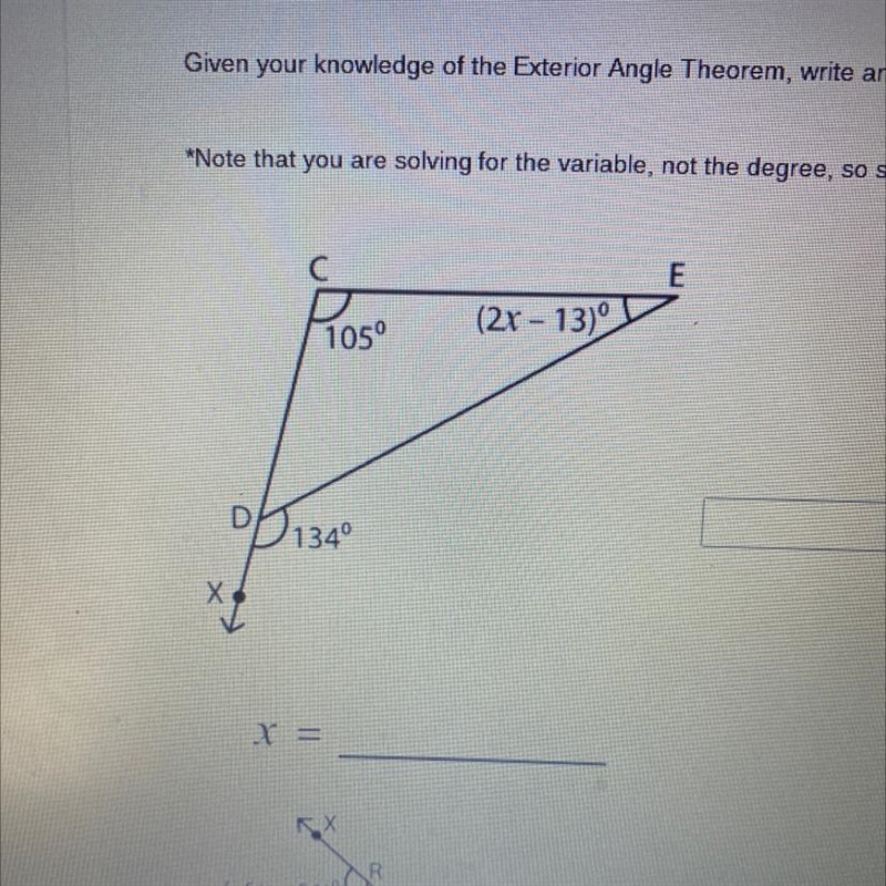 I need to write an equation for the triangle and solve for x-example-1