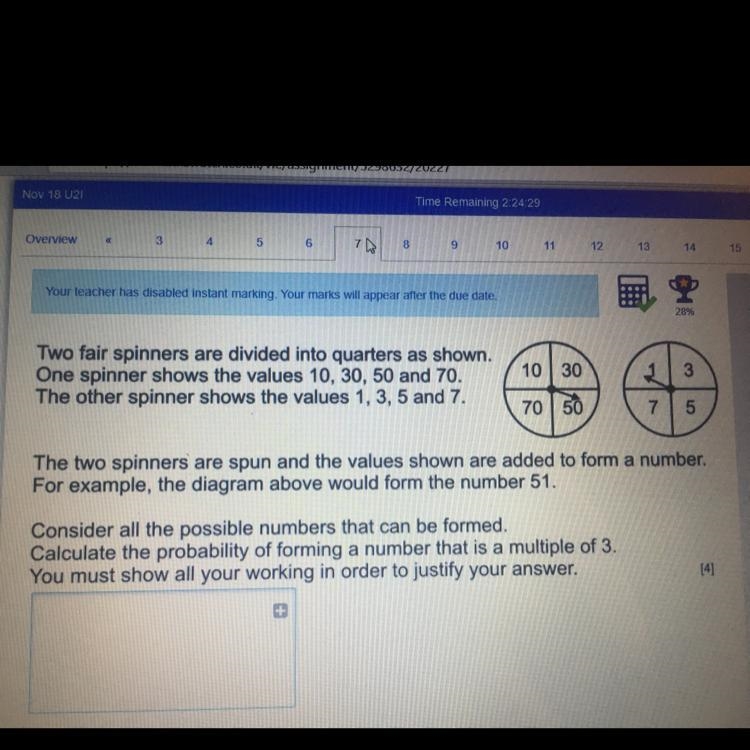 Two fair spinners are divided into quarters as shown. One spinner shows the values-example-1